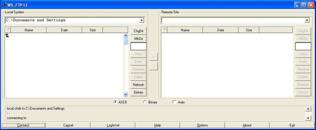 Transferencia de archivos a/desde leda.udc.es (II) Una vez establecida la conexión se obtendrá una ventana de WS FTP LE dividida en dos.