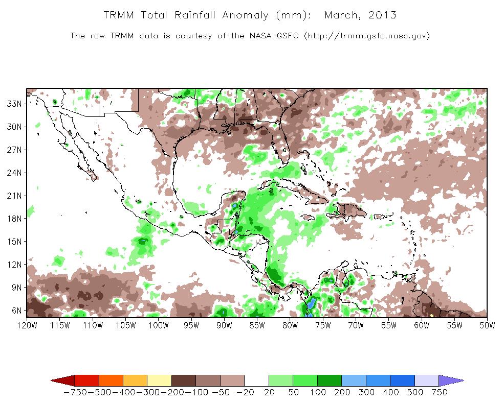 Precipitación: La figura 1.7 señala la distribución de las precipitaciones sobre Centroamérica. Se puede decir que la región tuvo valores de lluvia dentro del promedio.