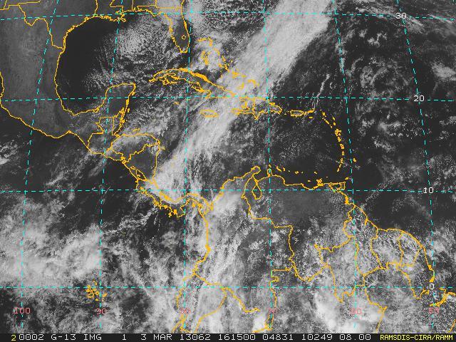 9 Resumen Meteorológico Marzo 213 Figura 2.1.1. Imágenes satelitales de Costa Rica a las 1:15 pm y 8:15 pm (16:15 UTC y 14:15 UTC, respectivamente) del 3 de marzo del 213. Fuentes: RAMSDIS.