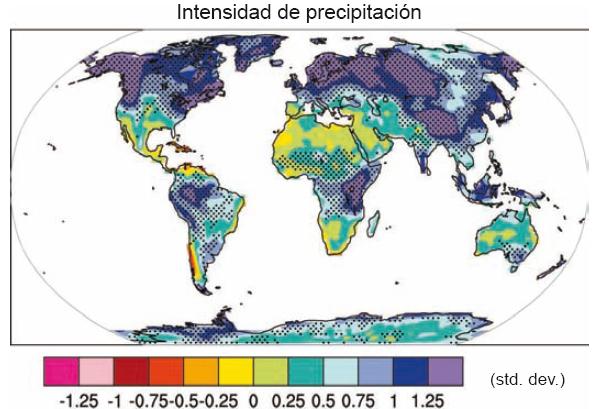 Antecedentes (IPCC) Cambios en la intensidad de precipitación (precipitación total