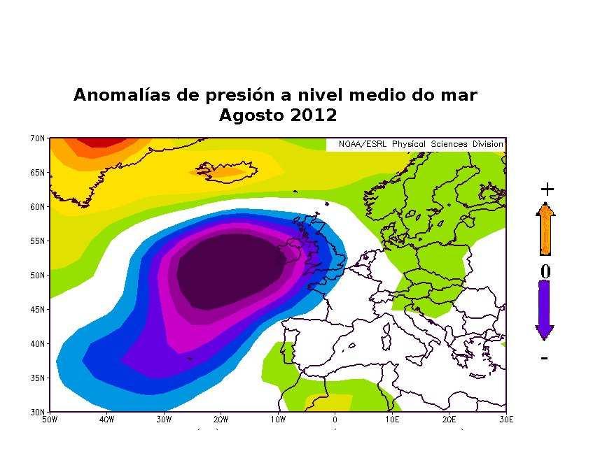 2 ANOMALÍAS DE PRESIÓN EN SUPERFICIE E ALTURA Nos mapas de anomalías de presión tanto en superficie (figura 1) como en 500 hpa (figura 2)