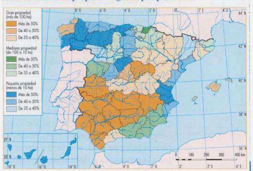 PRÁCTICA Nº 5 En el mapa se representa la distribución de la propiedad agraria por provincias.