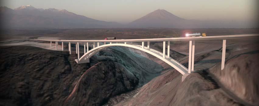 PUENTES INFRAESTRUCTURAS AREQUIPA Desarrollo de Ingeniería de Detalle a Nivel Estructural Puente arco metálico sobre el río Chili, de 175 m. de luz y un total de 317 m.