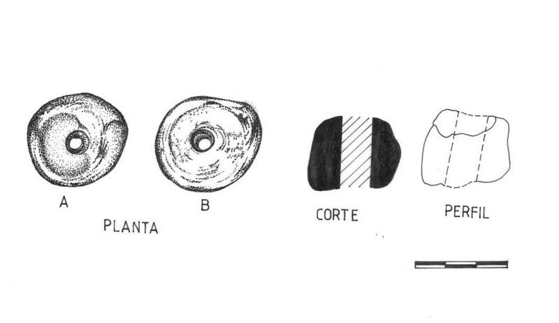 Los artefactos lìticos del Período Clásico en la Cuenca del Motagua Medio 3cm Figura No.18: Cuenta o malacate de arenisca procedente del Grupo F del sitio La Vega del Coban. Escala 1:1 (Dibujó: W.