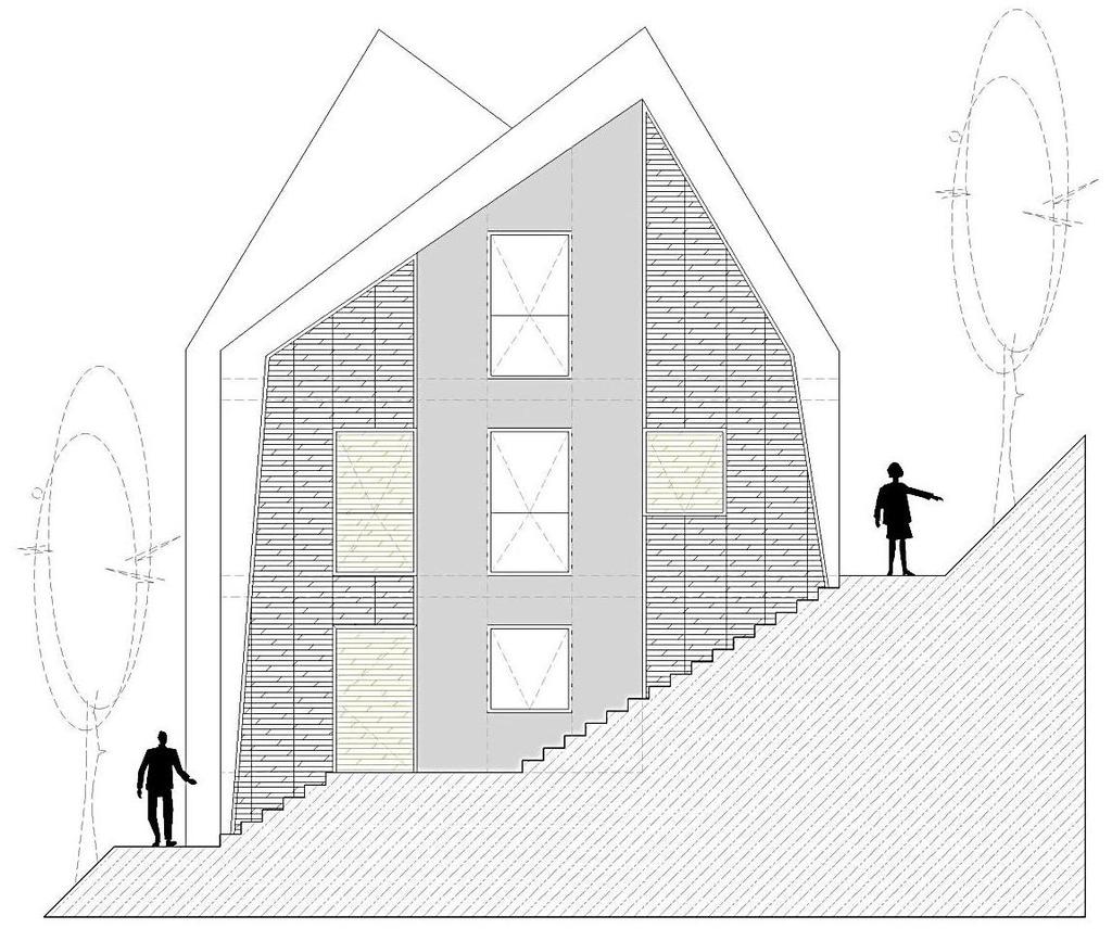 Imagen 37 Fachada lateral de prototipo de vivienda tipo 1 en el paseo urbano sostenible Fuente:
