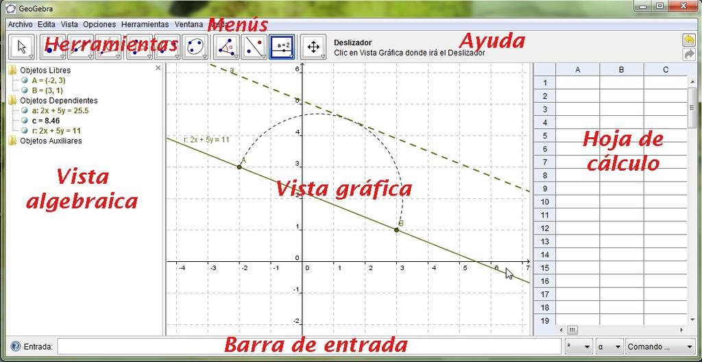 Geometría algebra Hoja de cálculo GeoGebra es un software interactivo de matemática que reúne dinámicamente geometría, álgebra y cálculo.