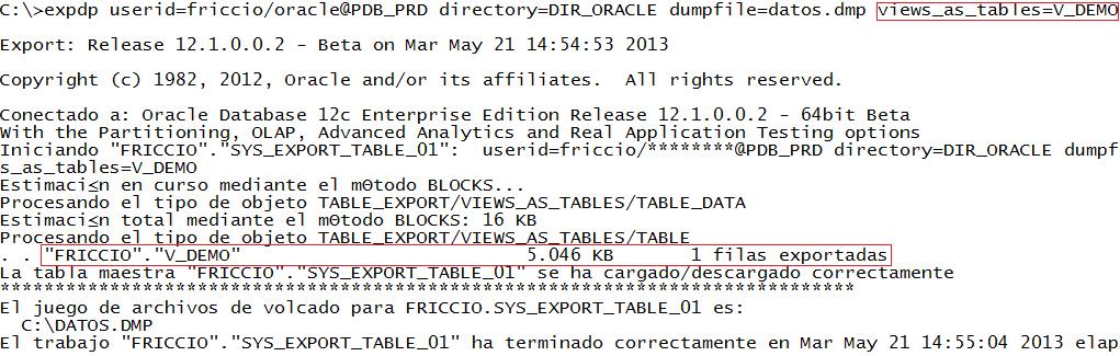 4. Mejoras sobre el utilitario DATAPUMP. Oracle Database 12c ha traído nuevas mejoras sobre el utilitario DATAPUMP, dos de ellas se presentan a continuación.