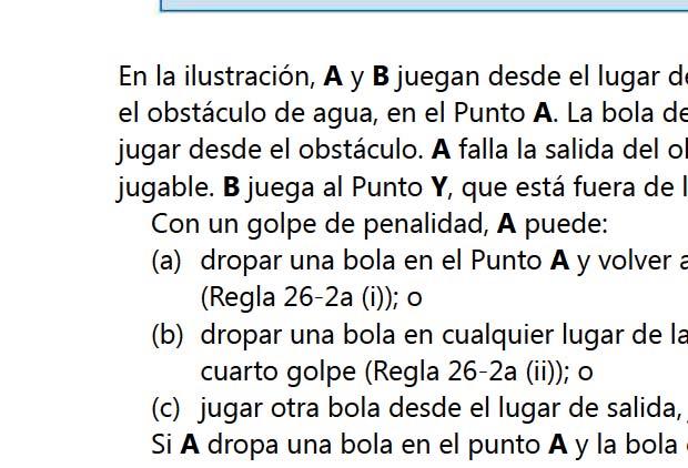 (Regla 26-2a (i)); o (b) dropar una bola en cualquier lugar de la línea de Puntos E-E y jugar desde allí el cuarto golpe (Regla