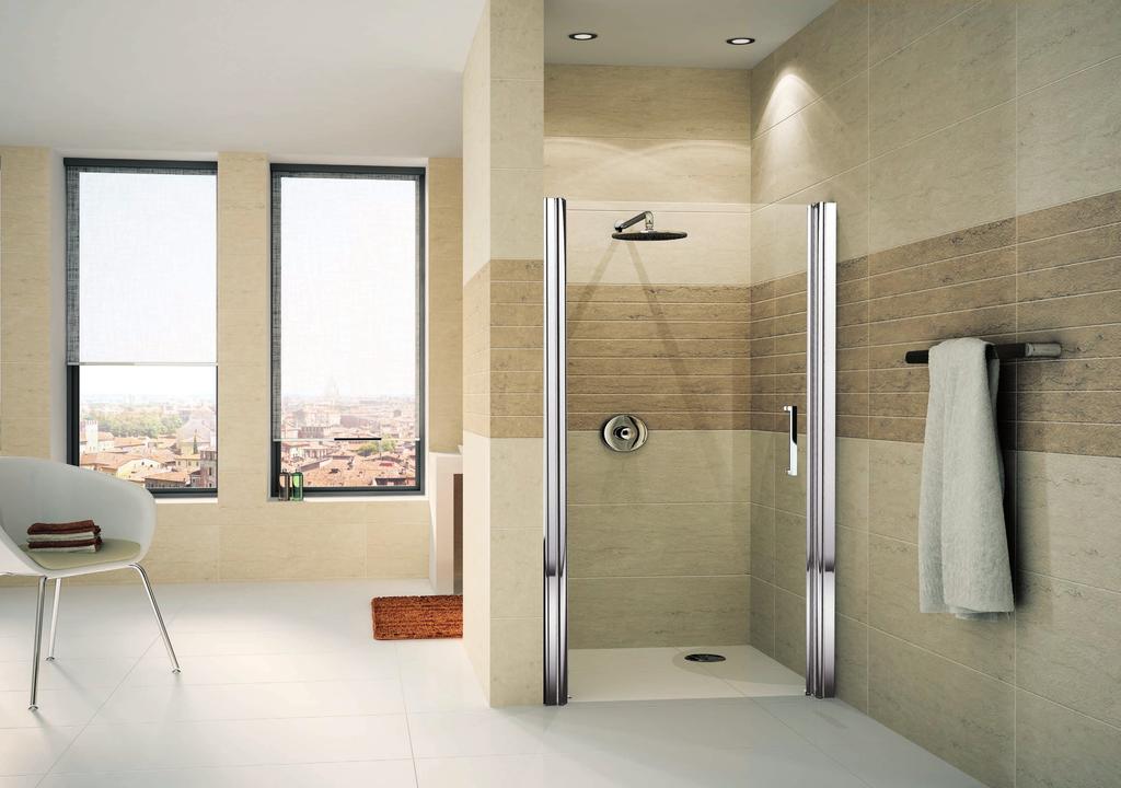 GID 1B Hinged door for recess Puerta de una hoja abatible IMPORTNT OK Shower Trays Platos de ducha In order to grant a right watertight, Giada series is not consistent to shower trays with flat