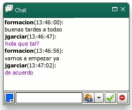 4.4.- Panel Chat Por defecto todos los participantes, independientemente de que sean Moderadores, Presentadores o Invitados pueden utilizar el Chat Mediante esta herramienta cada usuario puede