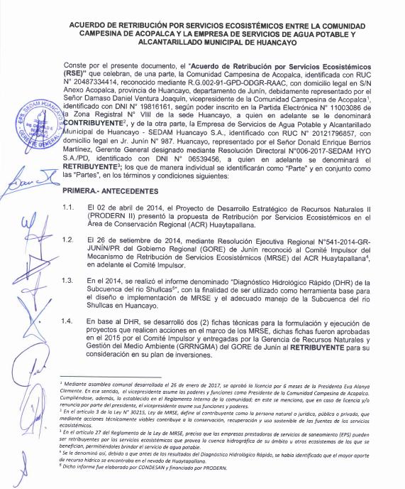 Caso MERESE Huancayo, acuerdo suscrito para ejecución de proyectos de servicios