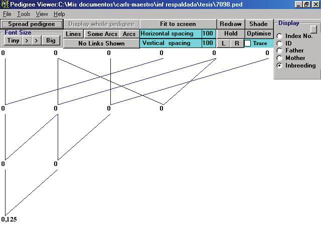Mujica et al. / Agro Sur 40(1): 1-7, 2012 Figura 2. Coeficiente de consanguinidad de la vaca 7098 y de cada animal en el pedigrí. Figure 2.