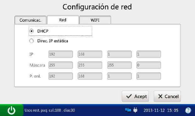Configuración u Configuración de red 1) Pulse Red para acceder a la pantalla de configuración de red. Figura 4-6.