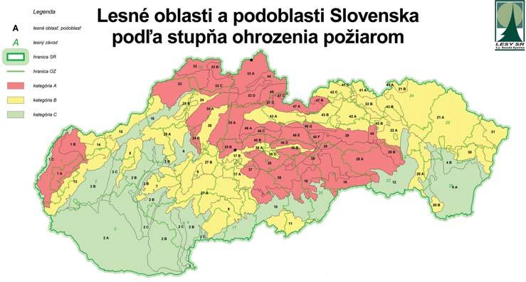 Monitorovacie systémy Oblasti Slovenska podľa stupňa ohrozenia požiarmi (červená/maximum, zelená/minimum) a lokalizácia projektu a Eagle Eye Protection (Grécko).