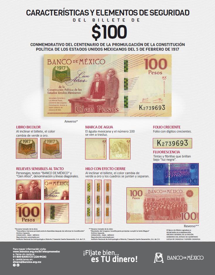 Anexo 1 Características del nuevo billete de 100 pesos, Conmemorativo del Centenario de la