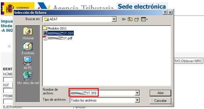 Si a la hora de generar el fichero para la presentación telemática ha dejado la ubicación por defecto, el fichero se encuentra en C:\AEAT.