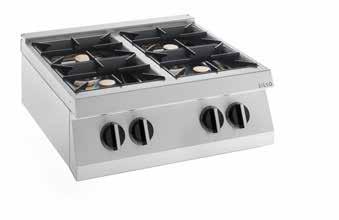 Rejillas en fundición Entrada y salida automática de agua (opcional) - Cocinas eléctricas (NECE, NECV): - Cocina eléctrica con placas cuadradas (NECE): Placas de hierro fundido