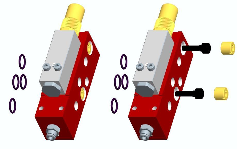 Conectar la nueva base apretando el elemento con los dos tornillos proporcionados prestando especial atención a la alineación y a la posición de las juntas. 4.