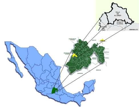 Figura 1.- Localización Regional del Proyecto El lugar de estudio se localiza en el municipio de Villa de Allende al noroeste del Estado de México de la ciudad de Toluca, capital del Estado de México.