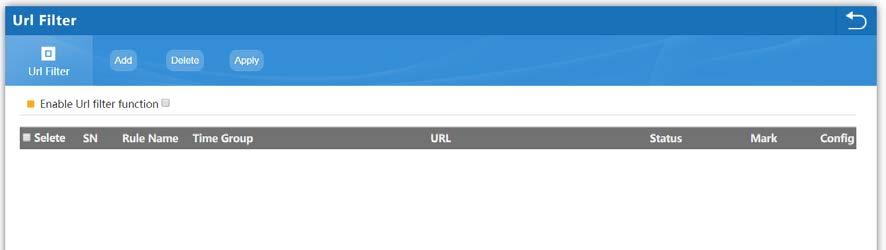 Filtro URL El Filtro URL permite denegar todas aquellas URL añadidas a la lista. IP Filter Status: Habilita o deshabilita la regla. Rule Name: Nombre del filtro.