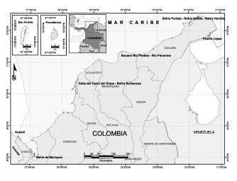 Informe del Estado de los Ambientes Marinos y Costeros en Colombia: Año 2001 129 Santa Marta Riohacha Barranquilla Cartagena Golfo de Morrosquillo Turbo Manglares y