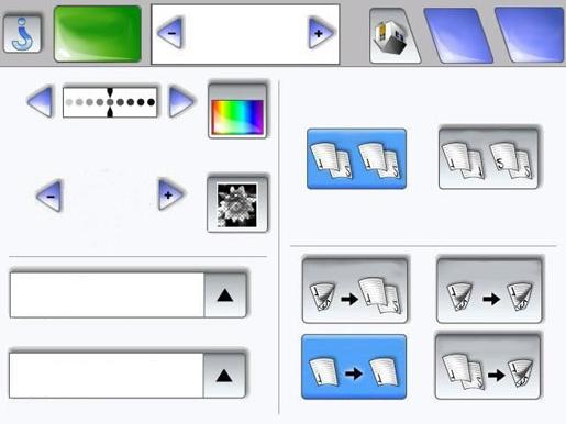 La pantalla táctil aparece del siguiente modo cuando la impresora multifunción imprime en color. Copiar de Caras (dúplex) Carta (8,5 x 11 pulg.) Copiar en Carta (8,5 x 11 pulg.