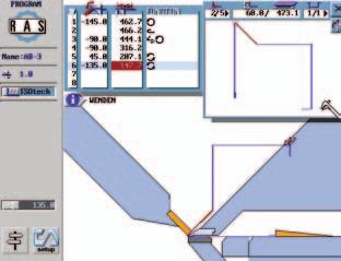 La simulación muestra el programa, la pieza terminada y la actual secuencia de plegado.