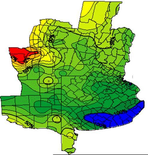 1.4. Reserva de agua del suelo Referencia Los colores muestran el % de reserva de