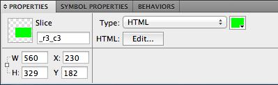 15 En el panel Properties haz click en Edit de la opción HTML para abrir la ventana