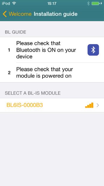 The product appears in orange characters among the list of modules detected by the App.