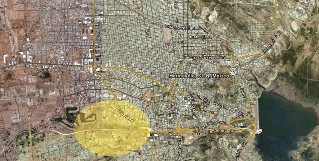 2.2.2 Localización y Ubicación Localizado al este de la Ciudad de Hermosillo, Sonora, la que geográficamente se encuentra en el paralelo 29 05' de latitud norte y el meridiano 110 57' de longitud