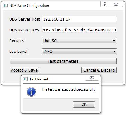 Una vez configurados estos parámetros, ejecutamos el test de conexión para comprobar la conectividad con el servidor Broker: Una vez realizada la instalación y configuración del actor UDS, la máquina