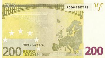 El revés (reverso) del billete de 200 euros (2002) Estilo de