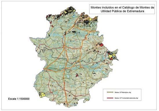 4.12. Montes de utilidad pública y vías pecuarias La superficie de montes de utilidad pública en Extremadura es de 183.000 hectáreas, repartidas en 174 montes.