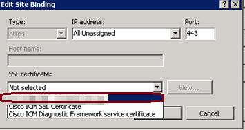 4. Bajo parámetro del certificado SSL, haga clic en la flecha hacia abajo para seleccionar el certificado firmado cargado previamente.