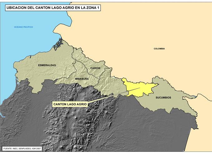 FICHA DE CIFRAS GENERALES CANTÓN Cantón LAGO AGRIO, Provincia de SUCUMBÍOS se encuentra en la Zona 1 de planificación.
