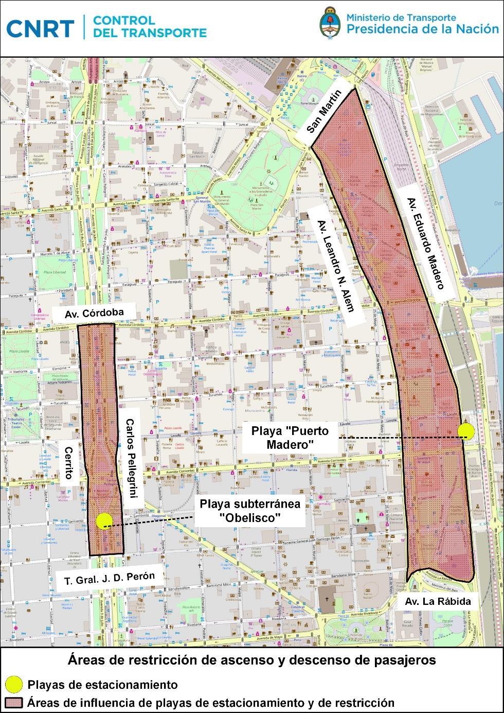 Áreas de exclusión de estacionamiento De acuerdo a lo dispuesto por el Gobierno de la Ciudad de Buenos Aires existen dos áreas de exclusión de estacionamiento: 1. Entre las calles Av. Córdoba, T.