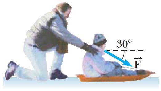 18) Un padre juega con su hija en la nieve. Ella se sienta sobre un trineo y le pide que la deslice sobre un campo horizontal plano.