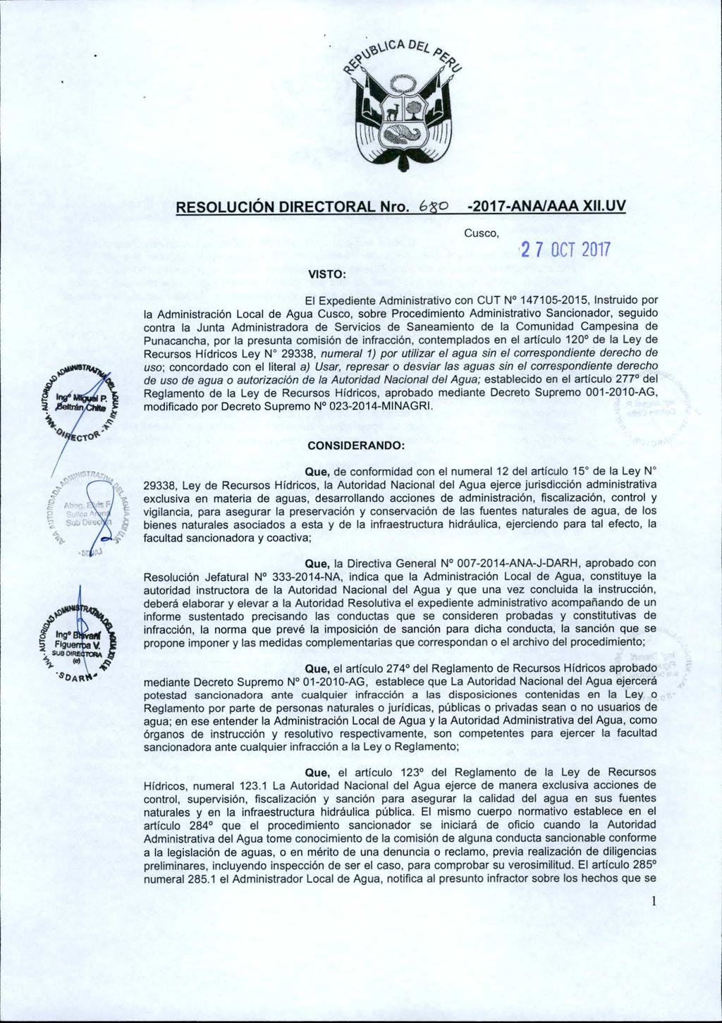 RESOLUCIÓN DIRECTORAL Nro. bzo -2017-ANA/AAA XII.