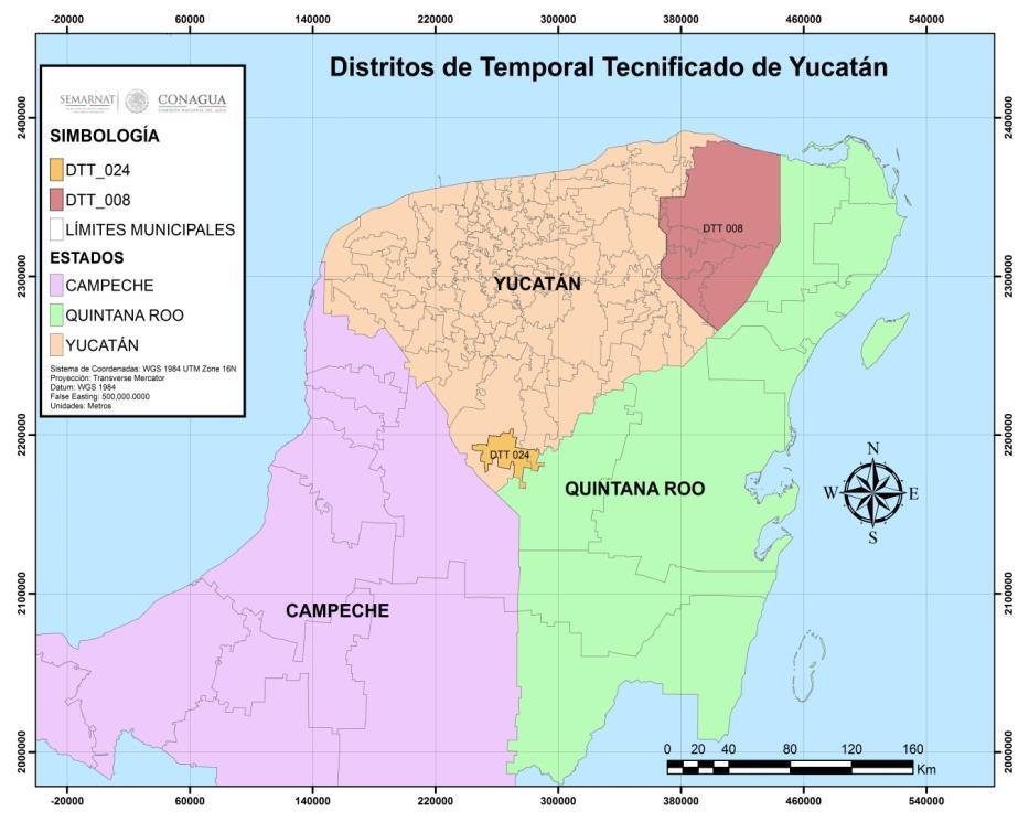 DISTRITOS DE TEMPORAL TECNIFICADO DEL ESTADO DE YUCATÁN En la República Mexicana se cuenta con 23 Distritos de Temporal Tecnificado,