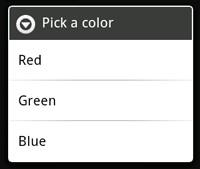 AlertDialog con listas final final CharSequence[] CharSequence[] items items = = "Red", "Red", "Green", "Green", "Blue"; "Blue";...... builder.settitle("pick builder.