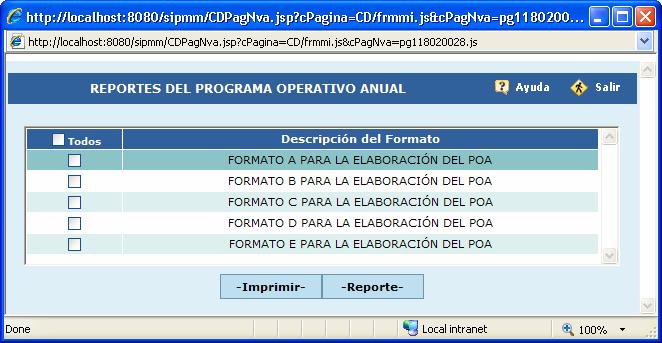 Figura 12 Pantalla Reportes del Programa Operativo Anual.