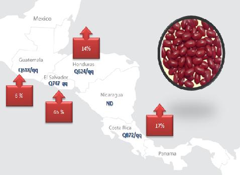 Frijol negro A nivel centroamericano, durante el mes de julio de 2014, los precios de frijol negro tuvieron un comportamiento mixto, mostrando incrementos en Guatemala y Costa Rica y empezando a