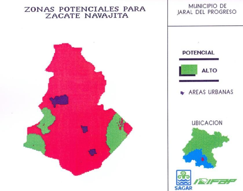 Figura 74. Zonas Potenciales para cultivar Zacate Navajita en el municipio de Jaral del Progreso.. Fuente: García et al. (1996b). Op. cit., p. 47. Figura 75.