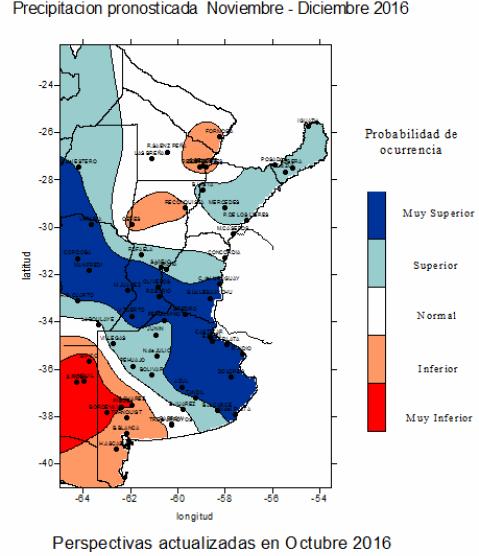 Continuación Pronóstico estacional de precipitación Pronóstico para: Oct-Nov-Dic Actualizado: 20 Sep Fuente: Centro Regional sobre el clima para el Sur de América del Sur (CRC-SAS).