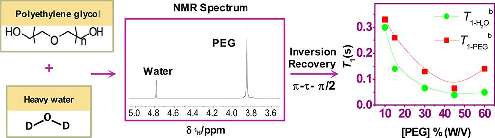 1) Soluciones de PEG en agua a distintas concentraciones, T 1,H 1 H Adquisición Experimento inversion-recovery τ τ - Descripción de dos poblaciones de agua (móvil y ligada) - Tiempos de agua ligada,