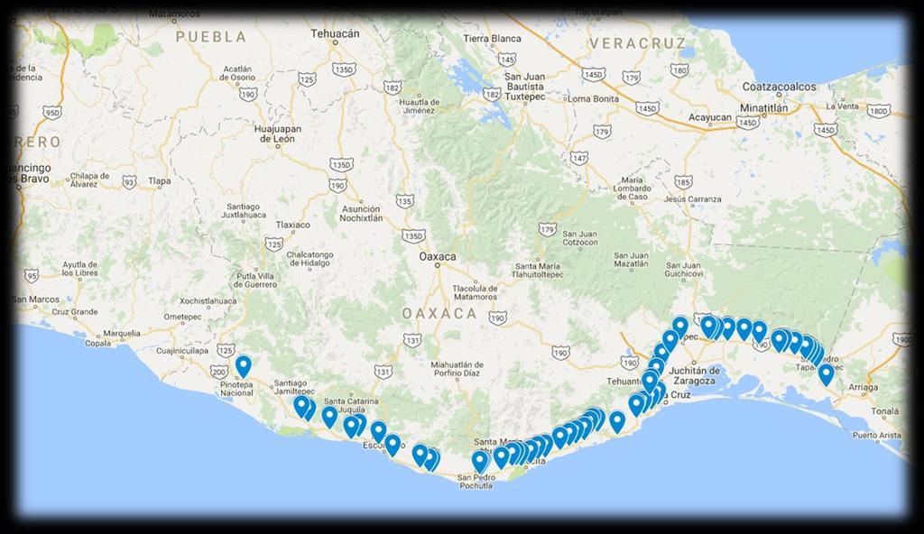 4 Estado de Oaxaca En el estado de Oaxaca se visitaron un total de 75 puentes comprendidos en el tramo carretero de San Pedro