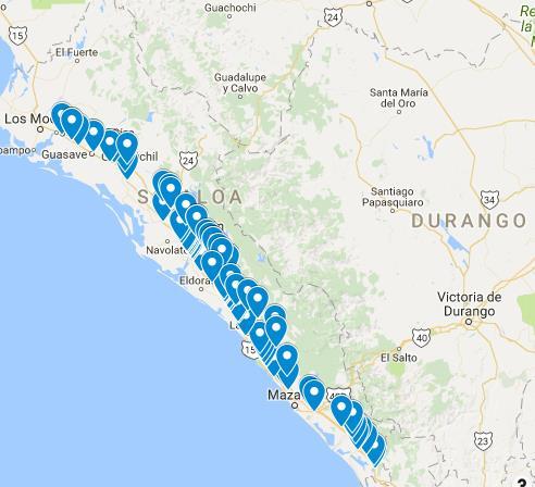 9 Estado de Sinaloa En el estado de Sinaloa se visitaron un total de 106 puentes comprendidos en el tramo carretero de Escuinapa