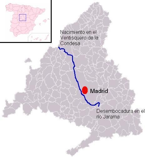 Localización del río Manzanares, con su nacimiento en la sierra de Guadarrama y