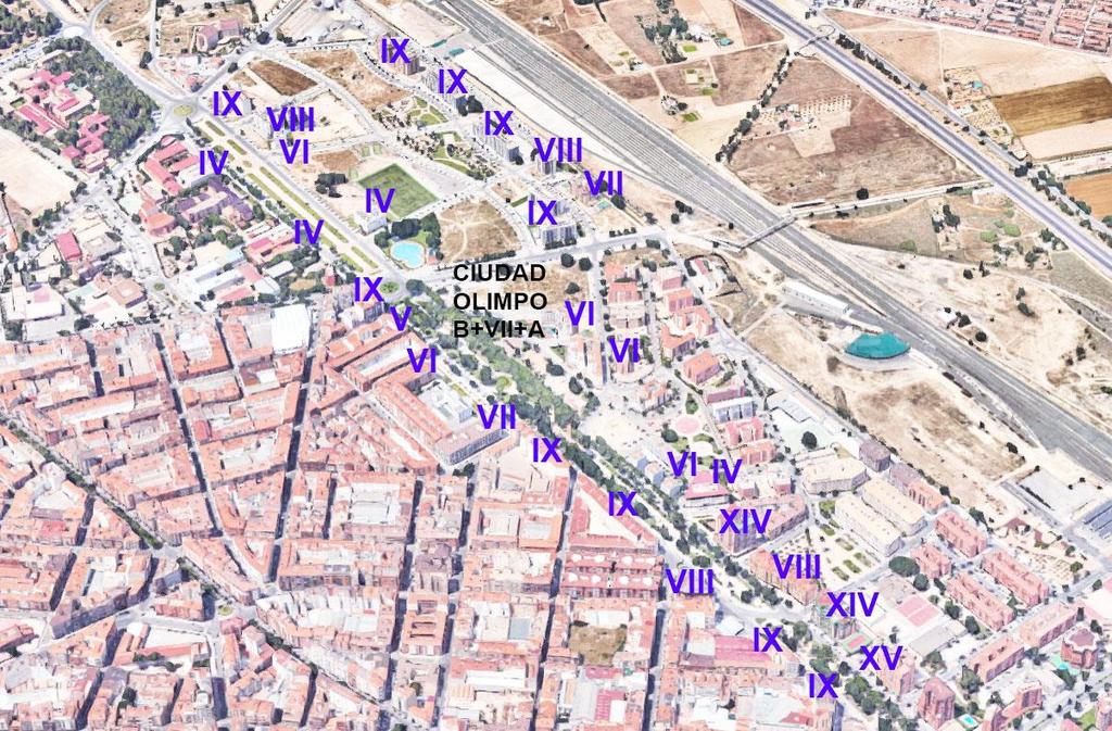 Históricamente, la Zona situada al Noreste del Parque Lineal alberga a los edificios de mayor altura de Albacete, acompañados de amplios espacios abiertos a su alrededor, y en la actualidad se está